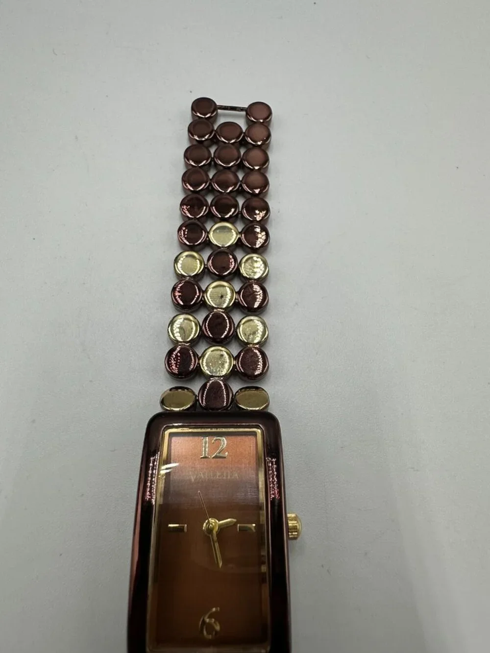 3/$30 Valletta Watch Women Gold Brown Two Tone Circle Link Band Rectangle